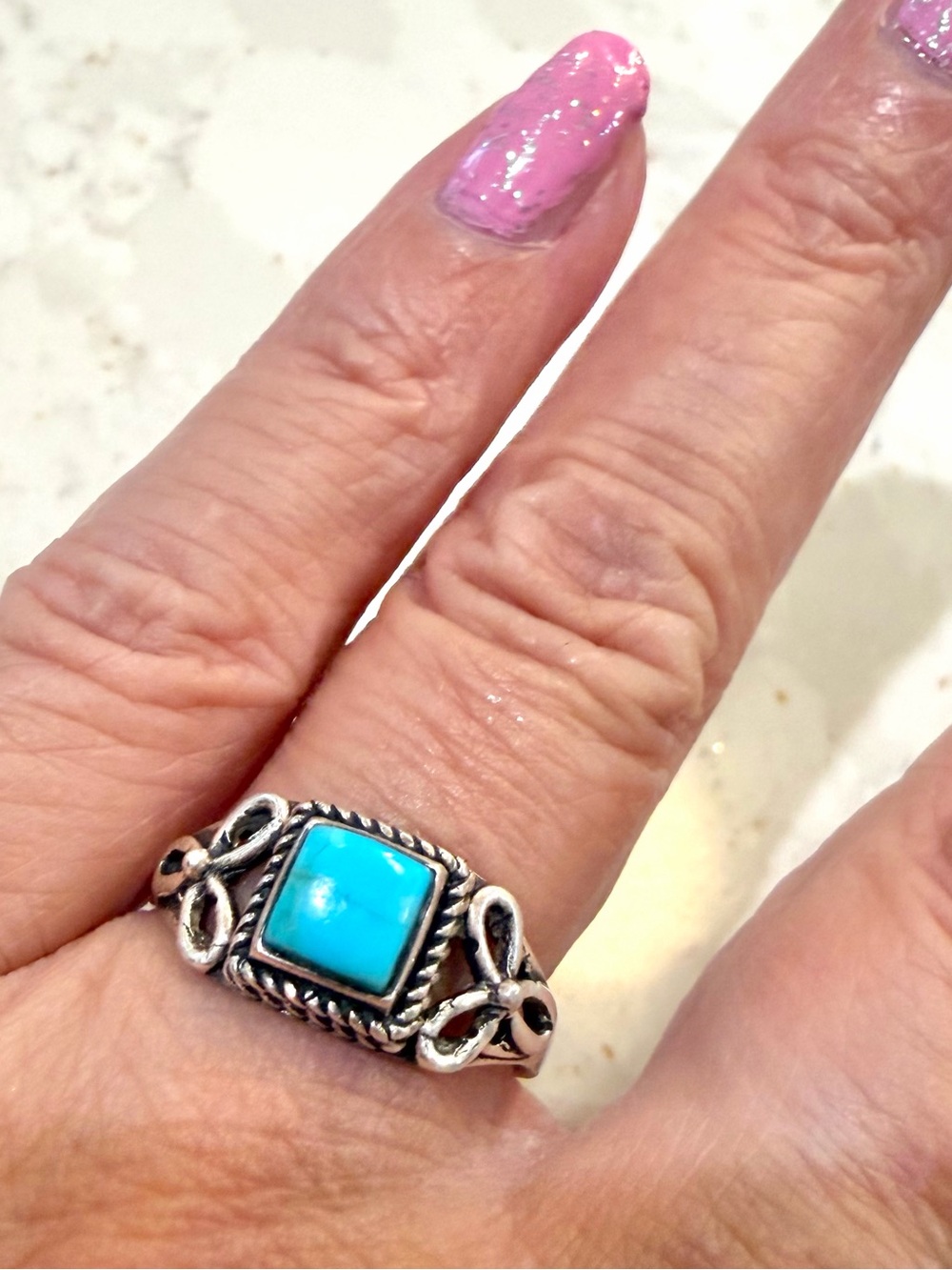 Sterling Silver Turquoise Square Ring - Blue Gemstone size 8